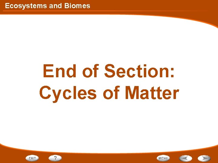 Ecosystems and Biomes End of Section: Cycles of Matter 
