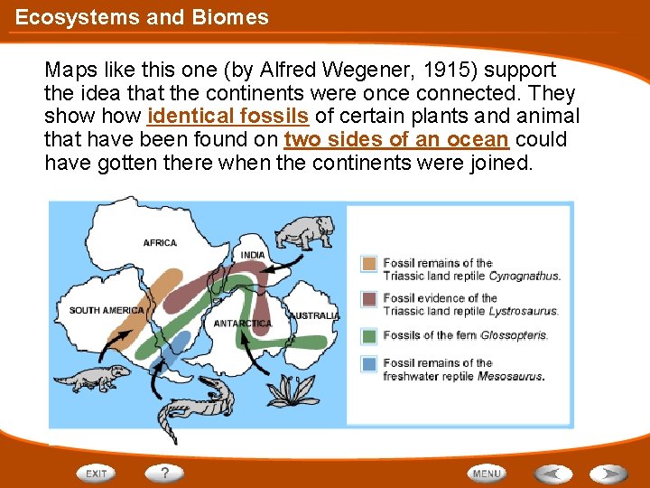 Ecosystems and Biomes Maps like this one (by Alfred Wegener, 1915) support the idea