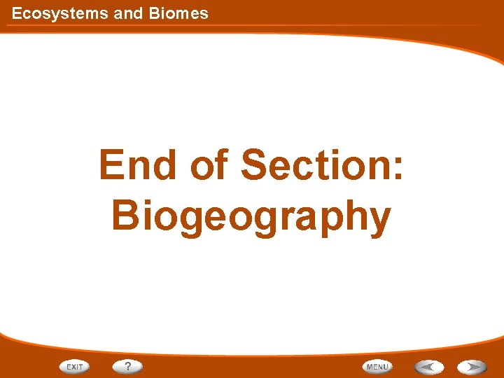 Ecosystems and Biomes End of Section: Biogeography 