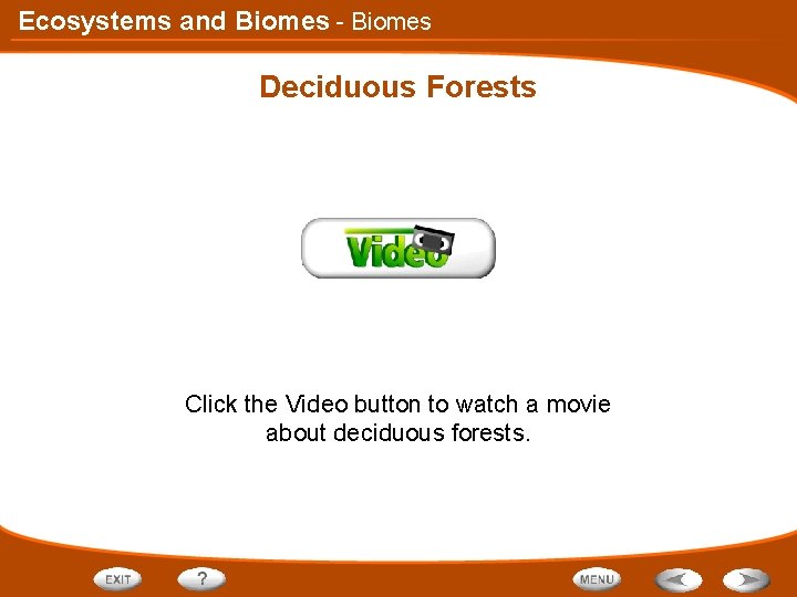 Ecosystems and Biomes - Biomes Deciduous Forests Click the Video button to watch a