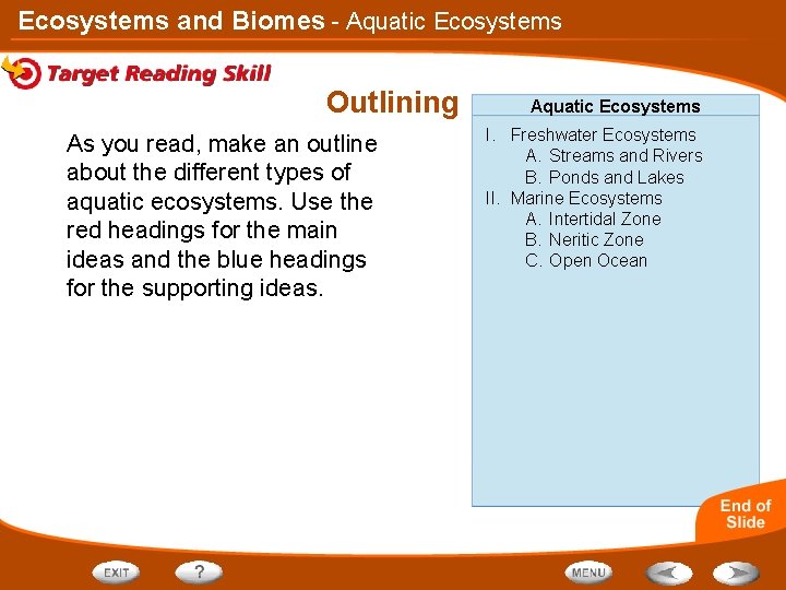 Ecosystems and Biomes - Aquatic Ecosystems Outlining As you read, make an outline about