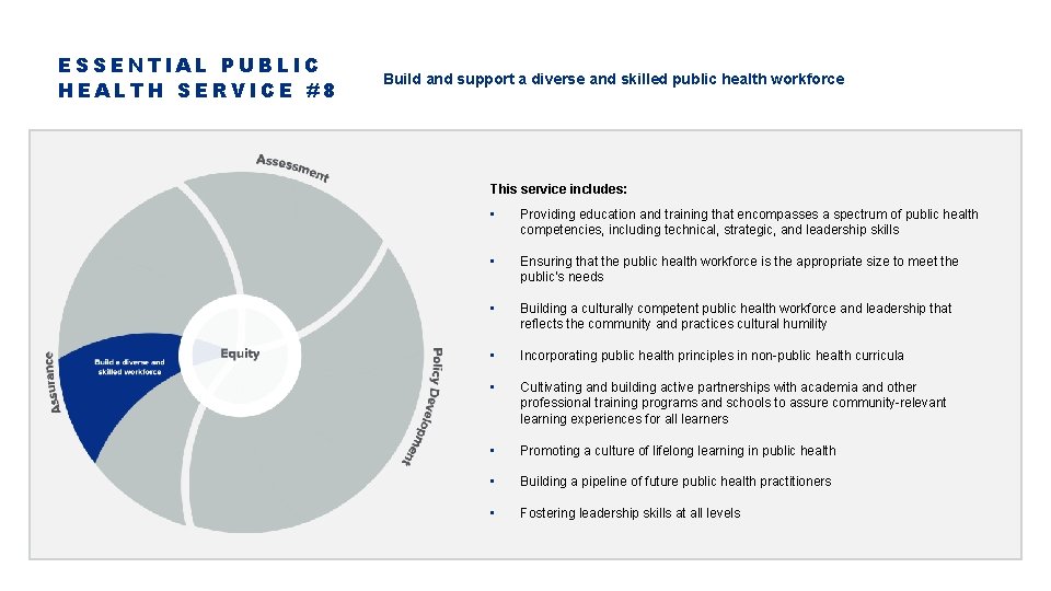 ESSENTIAL PUBLIC HEALTH SERVICE #8 Build and support a diverse and skilled public health