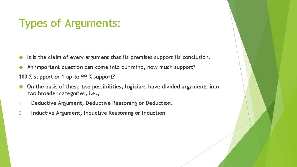 Types of Arguments: It is the claim of every argument that its premises support