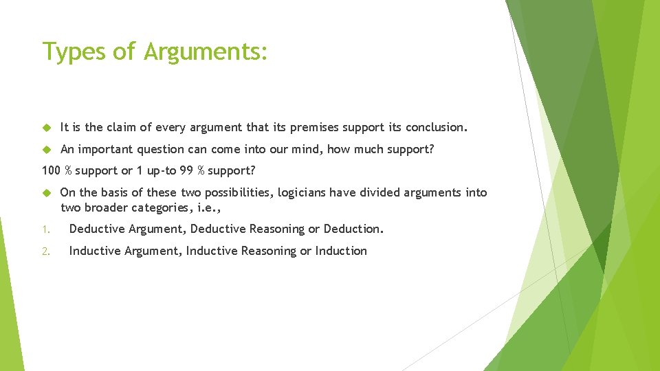 Types of Arguments: It is the claim of every argument that its premises support Types of Arguments: It is the claim of every argument that its premises support