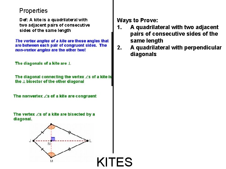 Properties Def: A kite is a quadrilateral with two adjacent pairs of consecutive sides