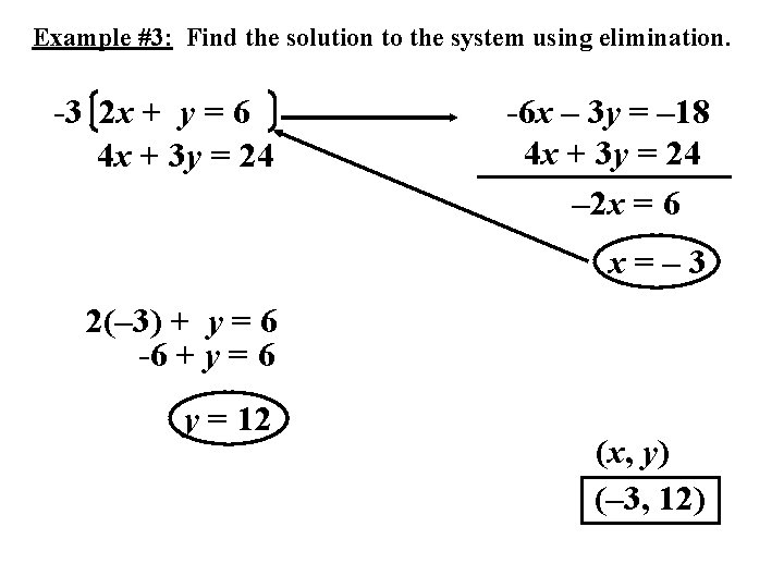Example #3: Find the solution to the system using elimination. -3 2 x +