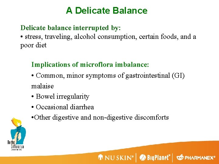 A Delicate Balance Delicate balance interrupted by: • stress, traveling, alcohol consumption, certain foods,