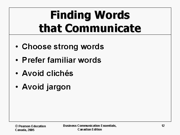 Finding Words that Communicate • Choose strong words • Prefer familiar words • Avoid
