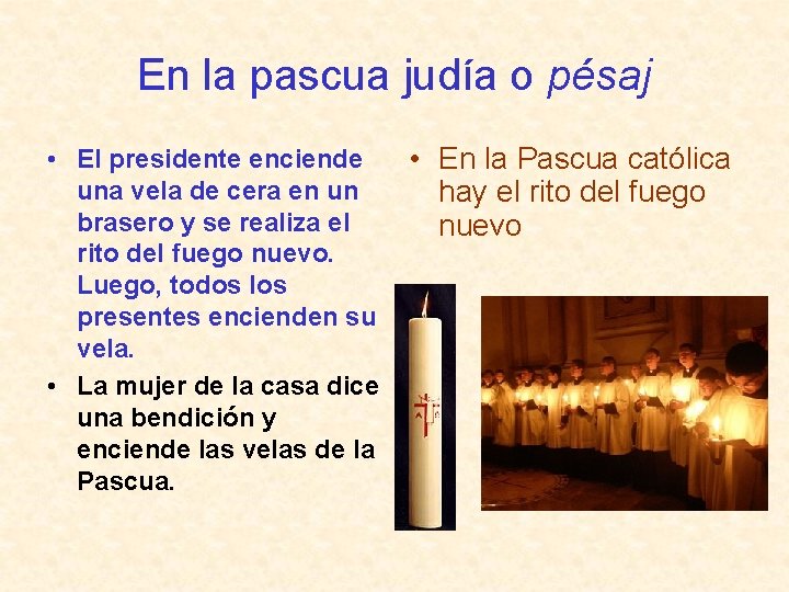 En la pascua judía o pésaj • El presidente enciende una vela de cera