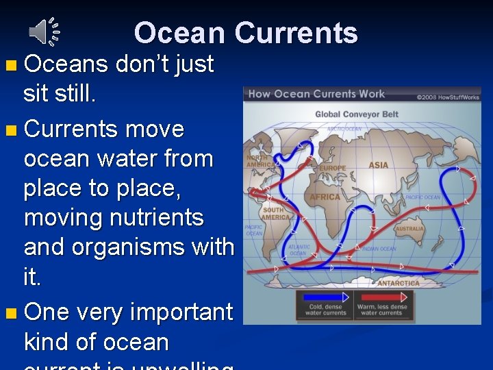 n Oceans Ocean Currents don’t just sit still. n Currents move ocean water from