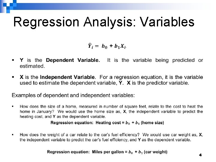 Regression Analysis: Variables n 4 