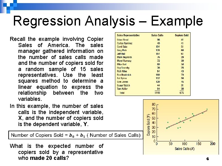 Regression Analysis – Example Recall the example involving Copier Sales of America. The sales