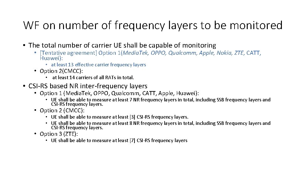 WF on number of frequency layers to be monitored • The total number of