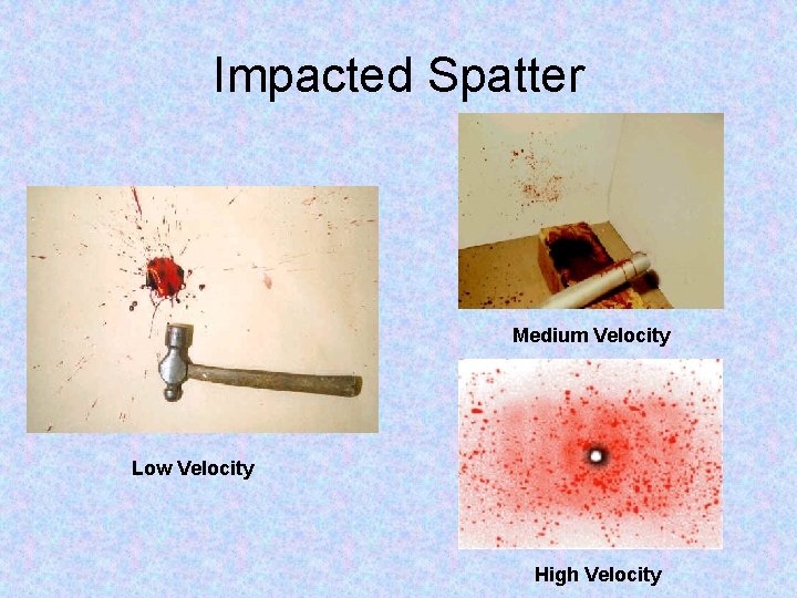 Impacted Spatter Medium Velocity Low Velocity High Velocity 