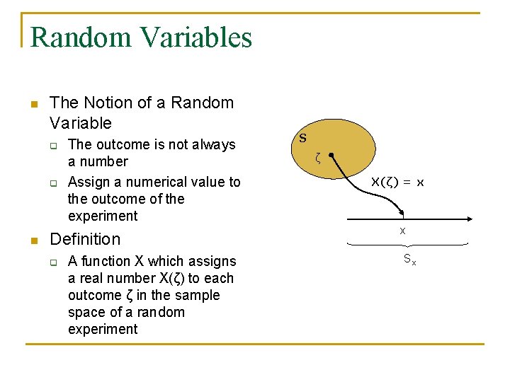 Random Variables n The Notion of a Random Variable q q n The outcome