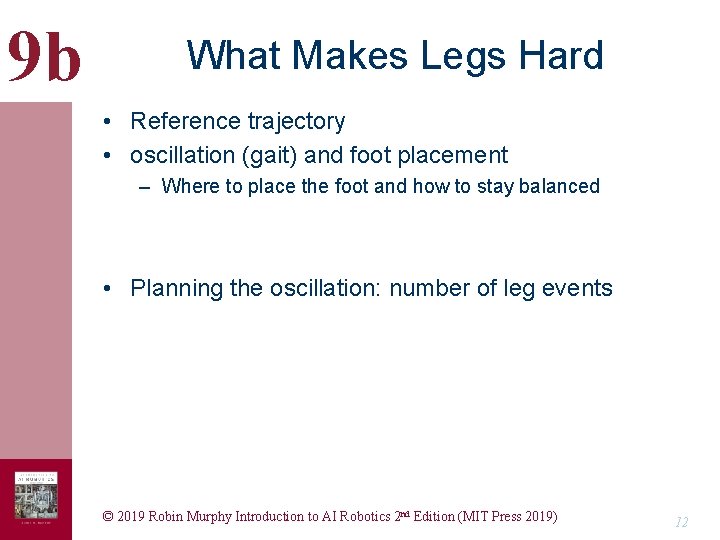 9 b What Makes Legs Hard • Reference trajectory • oscillation (gait) and foot