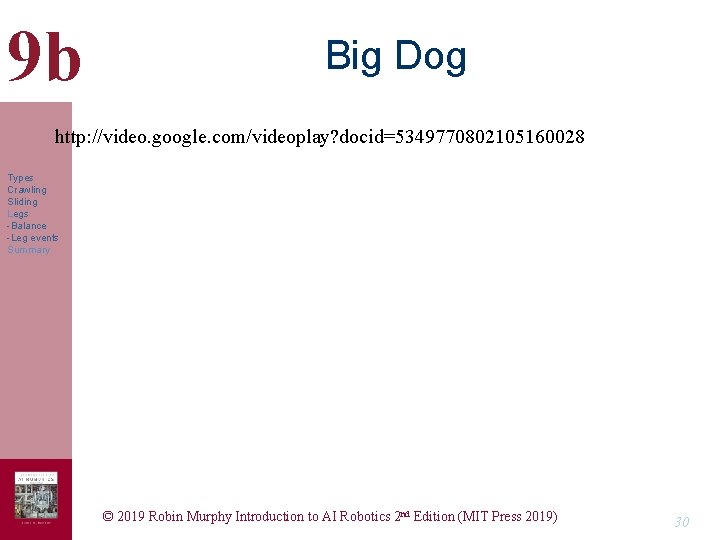 9 b Big Dog http: //video. google. com/videoplay? docid=5349770802105160028 Types Crawling Sliding Legs -Balance