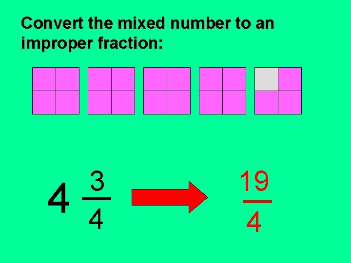 Convert the mixed number to an improper fraction: 4 3 4 19 4 