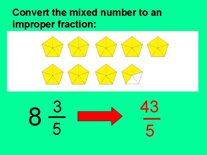 Convert the mixed number to an improper fraction: 8 3 5 43 5 