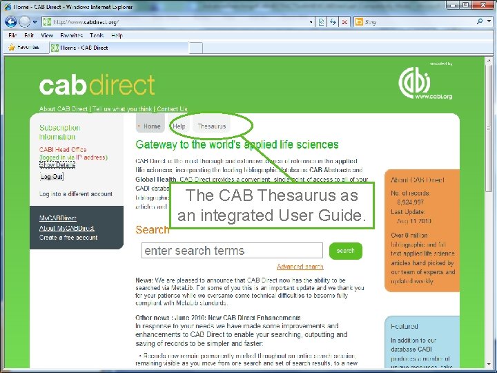 The CAB Thesaurus as an integrated User Guide. 