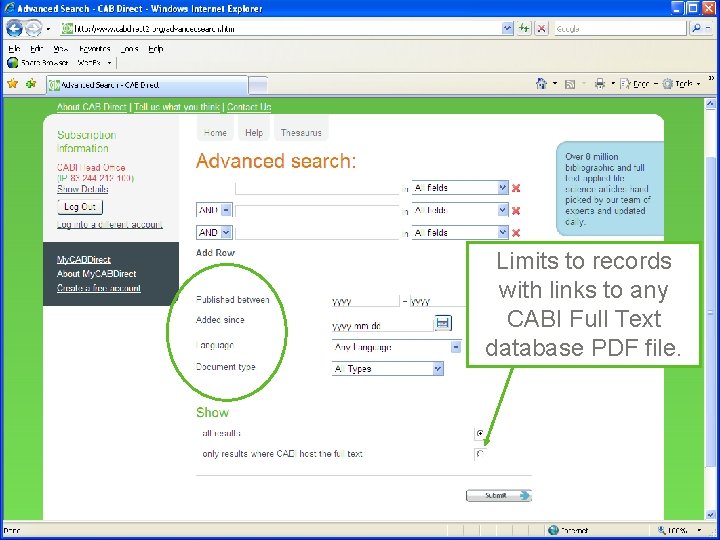 Limits to records with links to any CABI Full Text database PDF file. 