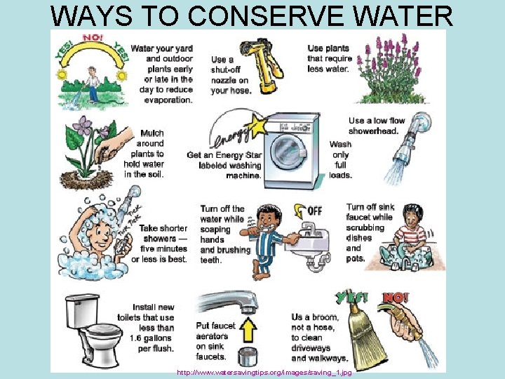 WAYS TO CONSERVE WATER http: //www. watersavingtips. org/images/saving_1. jpg 