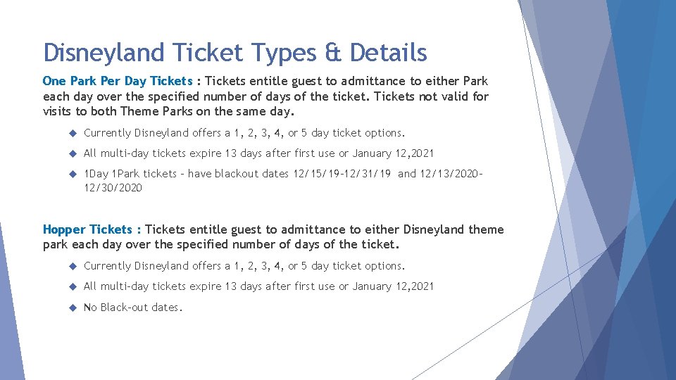 Disneyland Ticket Types & Details One Park Per Day Tickets : Tickets entitle guest