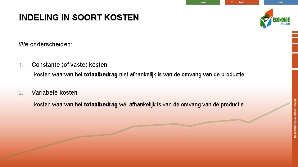 mavo >> havo vwo INDELING IN SOORT KOSTEN We onderscheiden: 1. Constante (of vaste)