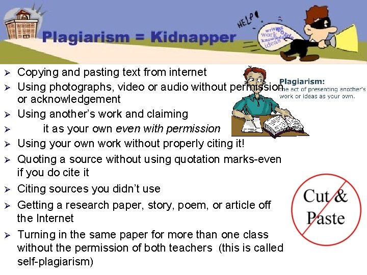 Ø Ø Ø Ø Ø Copying and pasting text from internet Using photographs, video