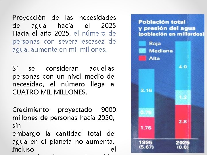 Proyección de las necesidades de agua hacia el 2025 Hacia el año 2025, el