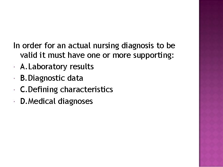 In order for an actual nursing diagnosis to be valid it must have one