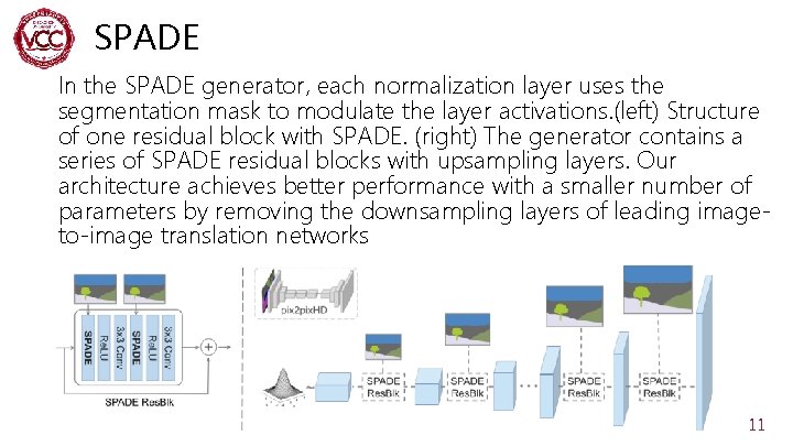 SPADE In the SPADE generator, each normalization layer uses the segmentation mask to modulate