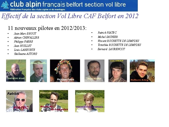 CAF Belfort Section Vol Libre Effectif de la section Vol Libre CAF Belfort en