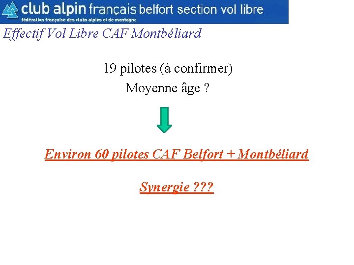 CAF Belfort Section Vol Libre Effectif Vol Libre CAF Montbéliard 19 pilotes (à confirmer)