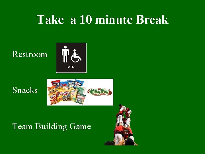 Take a 10 minute Break Restroom Snacks Team Building Game 