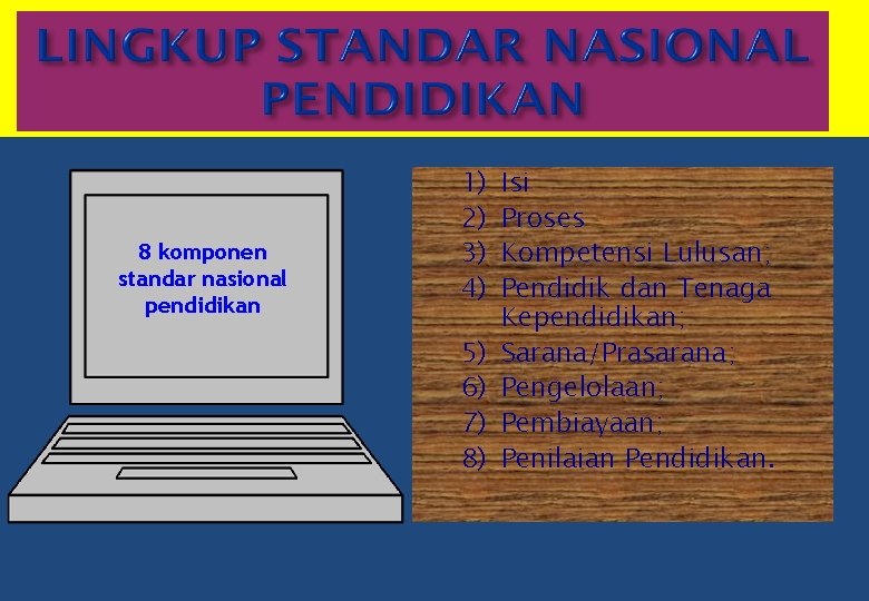 8 komponen standar nasional pendidikan 1) 2) 3) 4) 5) 6) 7) 8) Isi