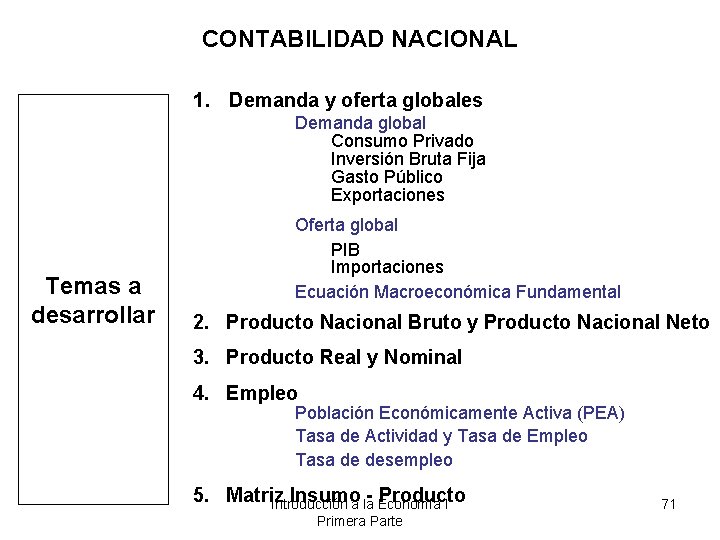 CONTABILIDAD NACIONAL 1. Demanda y oferta globales Demanda global Consumo Privado Inversión Bruta Fija