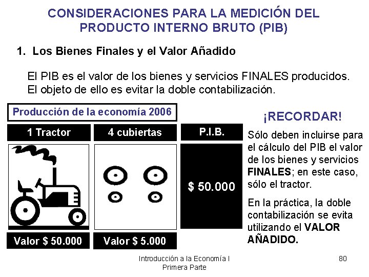 CONSIDERACIONES PARA LA MEDICIÓN DEL PRODUCTO INTERNO BRUTO (PIB) 1. Los Bienes Finales y