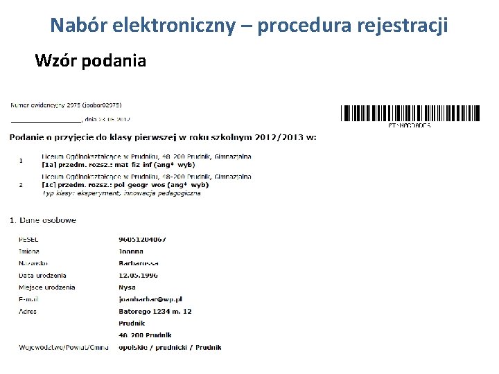 Nabór elektroniczny – procedura rejestracji Wzór podania 