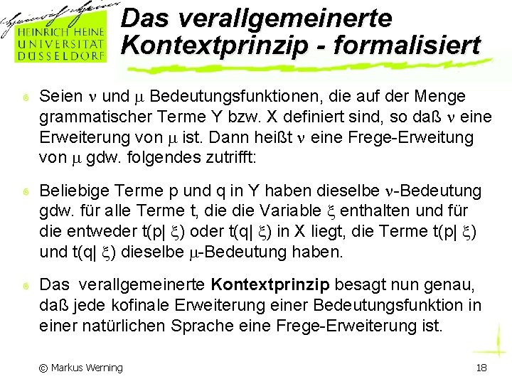 Das verallgemeinerte Kontextprinzip - formalisiert Seien und Bedeutungsfunktionen, die auf der Menge grammatischer Terme