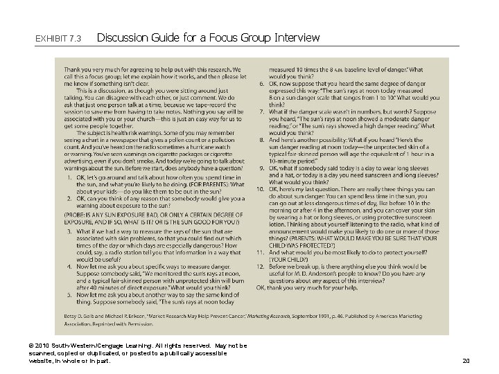 EXHIBIT 7. 3 Discussion Guide for a Focus Group Interview © 2010 South-Western/Cengage Learning.