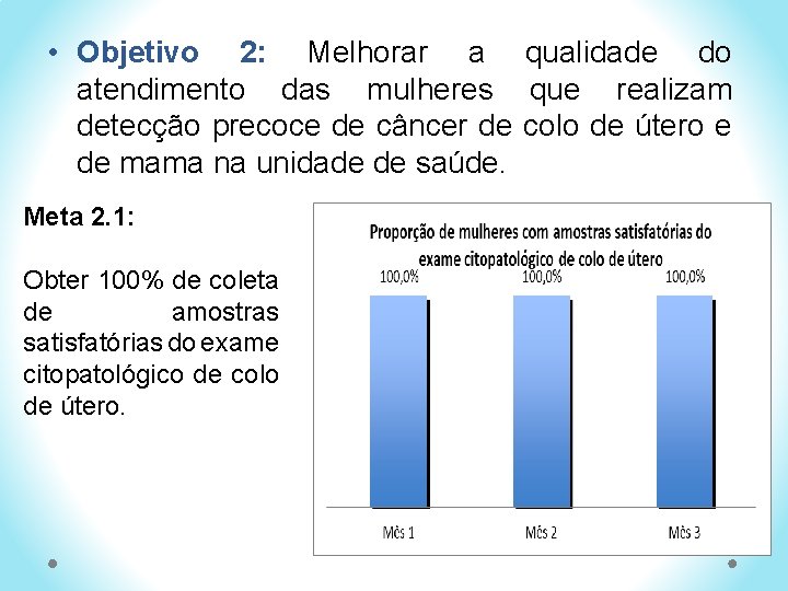  • Objetivo 2: Melhorar a qualidade do atendimento das mulheres que realizam detecção