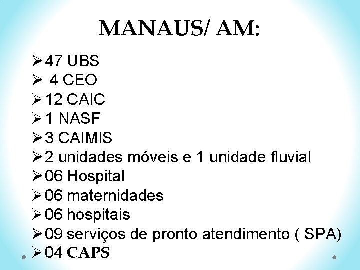 MANAUS/ AM: Ø 47 UBS Ø 4 CEO Ø 12 CAIC Ø 1 NASF