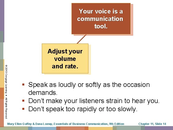 Your voice is a communication tool. © 2013 Cengage Learning ● All Rights Reserved