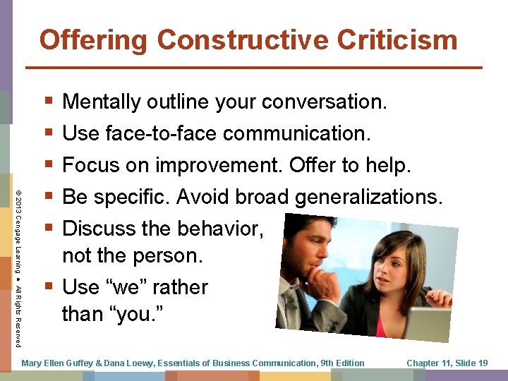 Offering Constructive Criticism © 2013 Cengage Learning ● All Rights Reserved § § §