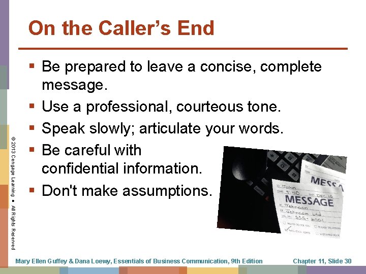 On the Caller’s End © 2013 Cengage Learning ● All Rights Reserved § Be