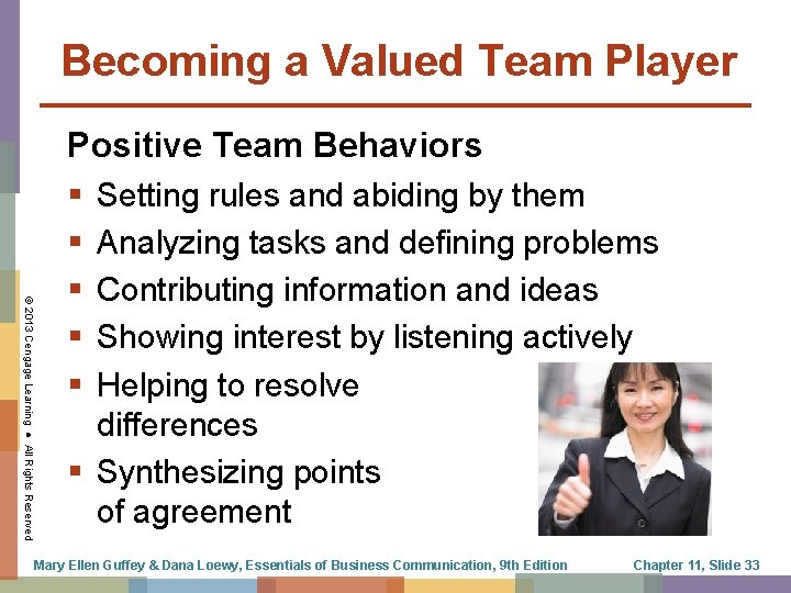 Becoming a Valued Team Player © 2013 Cengage Learning ● All Rights Reserved Positive