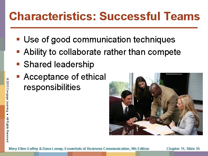 Characteristics: Successful Teams © 2013 Cengage Learning ● All Rights Reserved § § Use