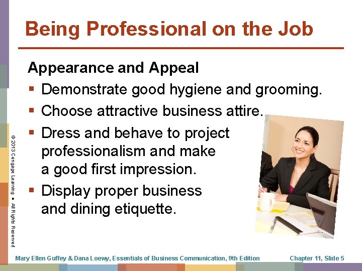 Being Professional on the Job © 2013 Cengage Learning ● All Rights Reserved Appearance