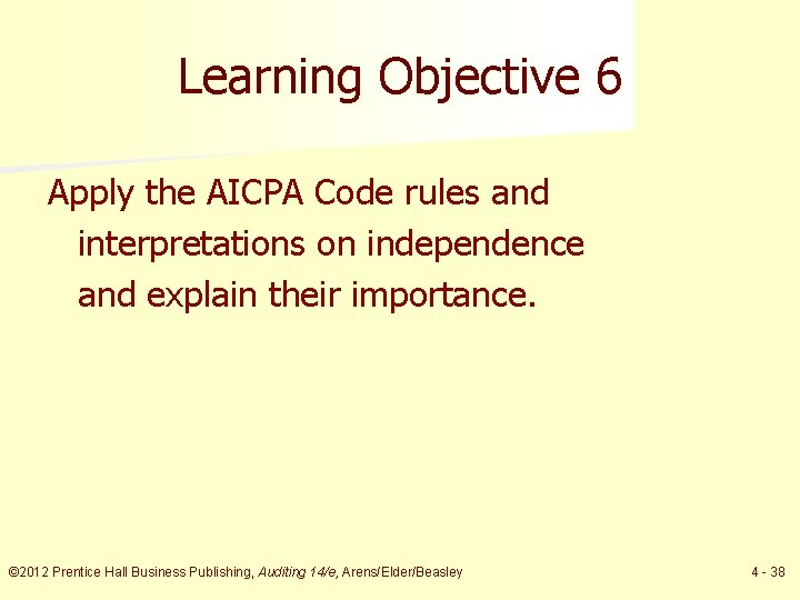 Learning Objective 6 Apply the AICPA Code rules and interpretations on independence and explain